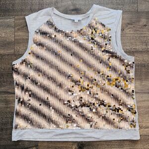 Tamsy Women Gray Blouse 2X Tank Sequin Sleeveless Beaded Holiday Party Coachella